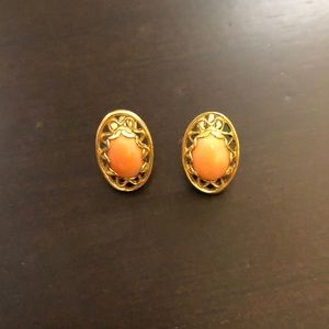Vintage Small Gold and Pink Clip On Earrings